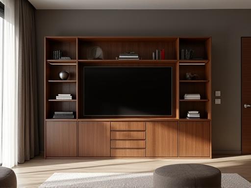 Elegant custom living room cabinet crafted from dark wood